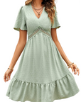 Jora Abito Donna – Mini Abito a Pois con Scollo a V, Volant, Vita Alta, Taglio A-Line Elegante Estate