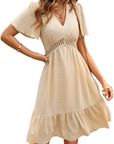 Jora Abito Donna – Mini Abito a Pois con Scollo a V, Volant, Vita Alta, Taglio A-Line Elegante Estate