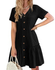 Trixie Vestaglia Donna – Scollo a V con Bottoni, Cotone Lino Taglio Ampio & Orlo con Volant Estate