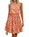 Abito rosa da donna – Collo halter senza maniche, taglio a linea A midi e cintura con tasche