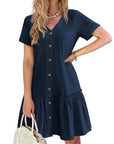 Trixie Vestaglia Donna – Scollo a V con Bottoni, Cotone Lino Taglio Ampio & Orlo con Volant Estate