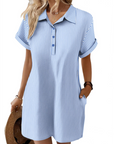 Vestito Raine da Donna – Abito in Lino e Cotone, Lunghezza Media, Scollo a V, Con Bottoni, Tasche, Casual Chic, Estate
