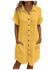 Yvette Abito Donna – Camicia Abito con Collo a V, Bottoni e Tasche, Taglio Fluido, Stile Boho Chic