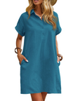 Vestito Raine da Donna – Abito in Lino e Cotone, Lunghezza Media, Scollo a V, Con Bottoni, Tasche, Casual Chic, Estate