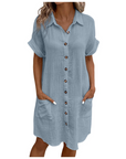 Yvette Abito Donna – Camicia Abito con Collo a V, Bottoni e Tasche, Taglio Fluido, Stile Boho Chic