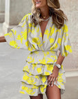 Mini abito boho donna in tessuto leggero – collo a V maniche a pipistrello