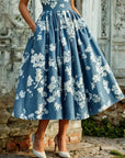 Scarlett | Abito midi a linea ad A senza maniche con stampa floreale da donna