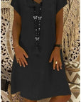 Scarlett | Vestito corto estivo da donna in lino con scollo a V e linea a trapezio