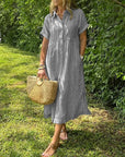 Scarlett | Vestito camicia midi a righe da donna con maniche corte