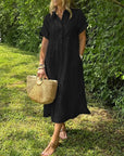 Scarlett | Vestito camicia midi a righe da donna con maniche corte