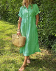 Scarlett | Vestito camicia midi a righe da donna con maniche corte
