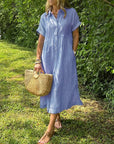 Scarlett | Vestito camicia midi a righe da donna con maniche corte