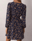 Selina Mini Women's Dress - Stampa floreale romantica con V -C.