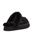 UGG Disquette Platform Black sabot platform donna in pelle scamosciata e montone nero, vista frontale