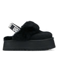 UGG Funkette Platform Black sabot platform donna in pelle scamosciata e montone nero, vista laterale