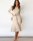 Vestito Midi Donna Dominica – Vestito Elegante Maniche Lunghe con Cintura e Taglio A-Line