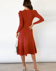 Vestito Midi Donna Dominica – Vestito Elegante Maniche Lunghe con Cintura e Taglio A-Line