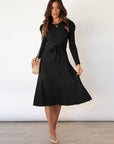 Vestito Midi Donna Dominica – Vestito Elegante Maniche Lunghe con Cintura e Taglio A-Line