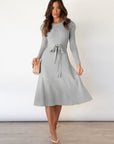 Vestito Midi Donna Dominica – Vestito Elegante Maniche Lunghe con Cintura e Taglio A-Line