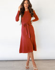 Vestito Midi Donna Dominica – Vestito Elegante Maniche Lunghe con Cintura e Taglio A-Line