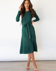Vestito Midi Donna Dominica – Vestito Elegante Maniche Lunghe con Cintura e Taglio A-Line