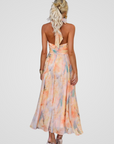 Abito Estivo Amarah Donna – Abito in Mussola con Scollo Halter e Stampa Pesca, Taglio Fluido ed Elegante