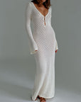 Abito lungo donna in maglia, scollo a V