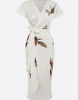 Sophie | Vestito midi incrociato a V con stampa foglie da donna