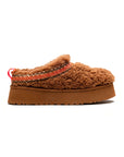 UGG Tazz Heritage Braid Brown ciabatte platform uomo e donna in pelle scamosciata e montone marrone, vista laterale
