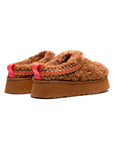 UGG Tazz Heritage Braid Brown ciabatte platform uomo e donna in pelle scamosciata e montone marrone, dettaglio suola
