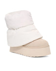 UGG Mini Dipper Puffer Neutral stivaletti uomo e donna in pelle scamosciata e montone beige, vista frontale