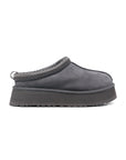 UGG Tazz Obsidian ciabatte platform uomo e donna in pelle scamosciata e montone blu, vista laterale