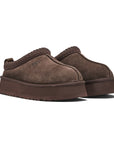UGG Tazz Cacao ciabatte platform uomo e donna in pelle scamosciata e montone cacao, vista frontale