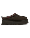 UGG Tazz Dusted Cocoa ciabatte platform uomo e donna in pelle scamosciata e montone marrone cacao, vista laterale