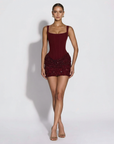 Mini abito da donna con corsetto – gonna scintillante e schiena allacciata
