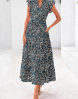 Vestito Midi Donna Olivia a Fiori – Scollo a V Bohemien con Volant e Tasche