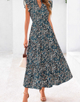 Vestito Midi Donna Olivia a Fiori – Scollo a V Bohemien con Volant e Tasche