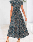 Vestito Midi Donna Olivia a Fiori – Scollo a V Bohemien con Volant e Tasche