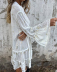 Willow | Vestito midi boho a balze con scollo a V da donna con dettagli dorati