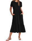 Vestito Midi Emily da Donna con Volant – Abito Estivo Svasato a Vita Alta con Tasche