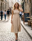 Clara Vestito Midi Donna – Vestito Estivo Scollo a V Arricciato con Volant e Tasche Elegante