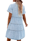 Vestito Camicia Donna in Denim Emma – Vestito Babydoll con Bottoni e Volant Sovrapposti