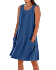 Vestito Estivo da Donna Ellai – Cotone Senza Maniche Lunghezza al Ginocchio con Tasche