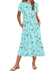 Vestito Midi Emily da Donna con Volant – Abito Estivo Svasato a Vita Alta con Tasche