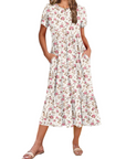 Vestito Midi Emily da Donna con Volant – Abito Estivo Svasato a Vita Alta con Tasche
