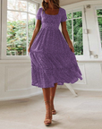 Vestito Midi Estivo Donna Aria – Floreale con Scollo Quadrato e Maniche a Volant