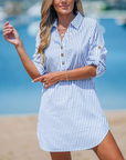 Elise Camicia Vestito Donna – A Righe Collo a V Maniche Lunghe con Bottoni