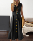 Vestito Estivo da Donna Avery – Lino Cotone Senza Maniche con Bottoni Stile Bohemien