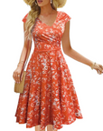 Vestito Midi Estivo da Donna Bell – Vintage Floreale, Scollo a V, Taglio A-Line