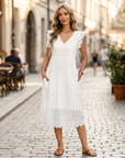 Abito Midi da Donna Abigail – Cotone con Scollo a V, Volant e Tasche